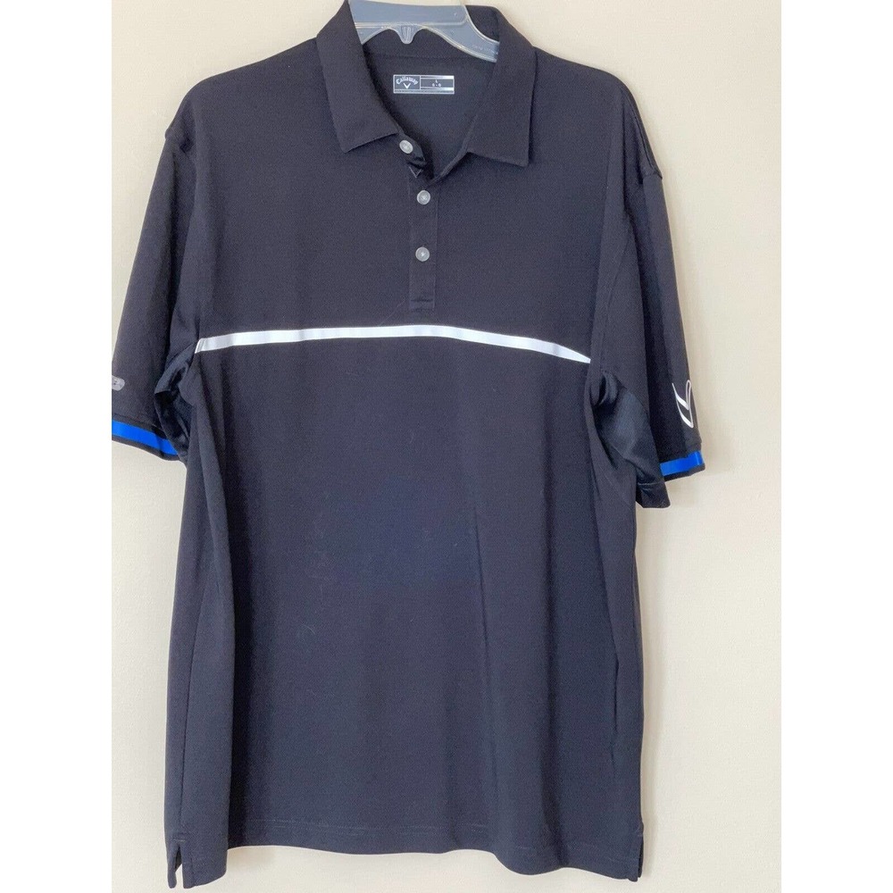 Callaway Golf Polo Shirt Mens Large‎ Black W/White Line Chest Blue Line Sleeves